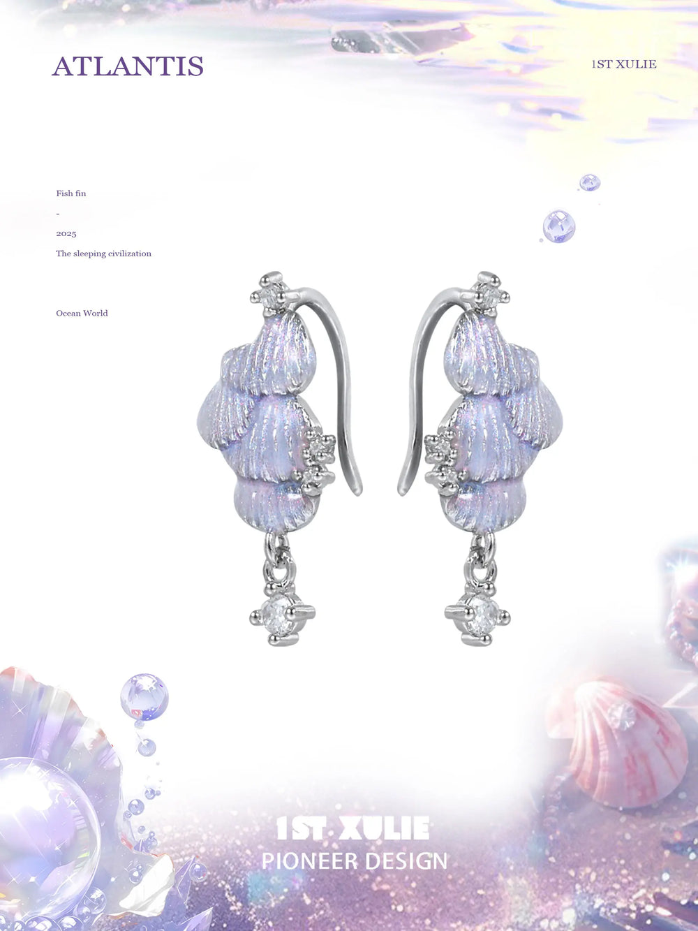 1ST XULIE "ATLANTIS" Fish Scale Hook Earrings in 925 Sterling Silver - Detail Shot