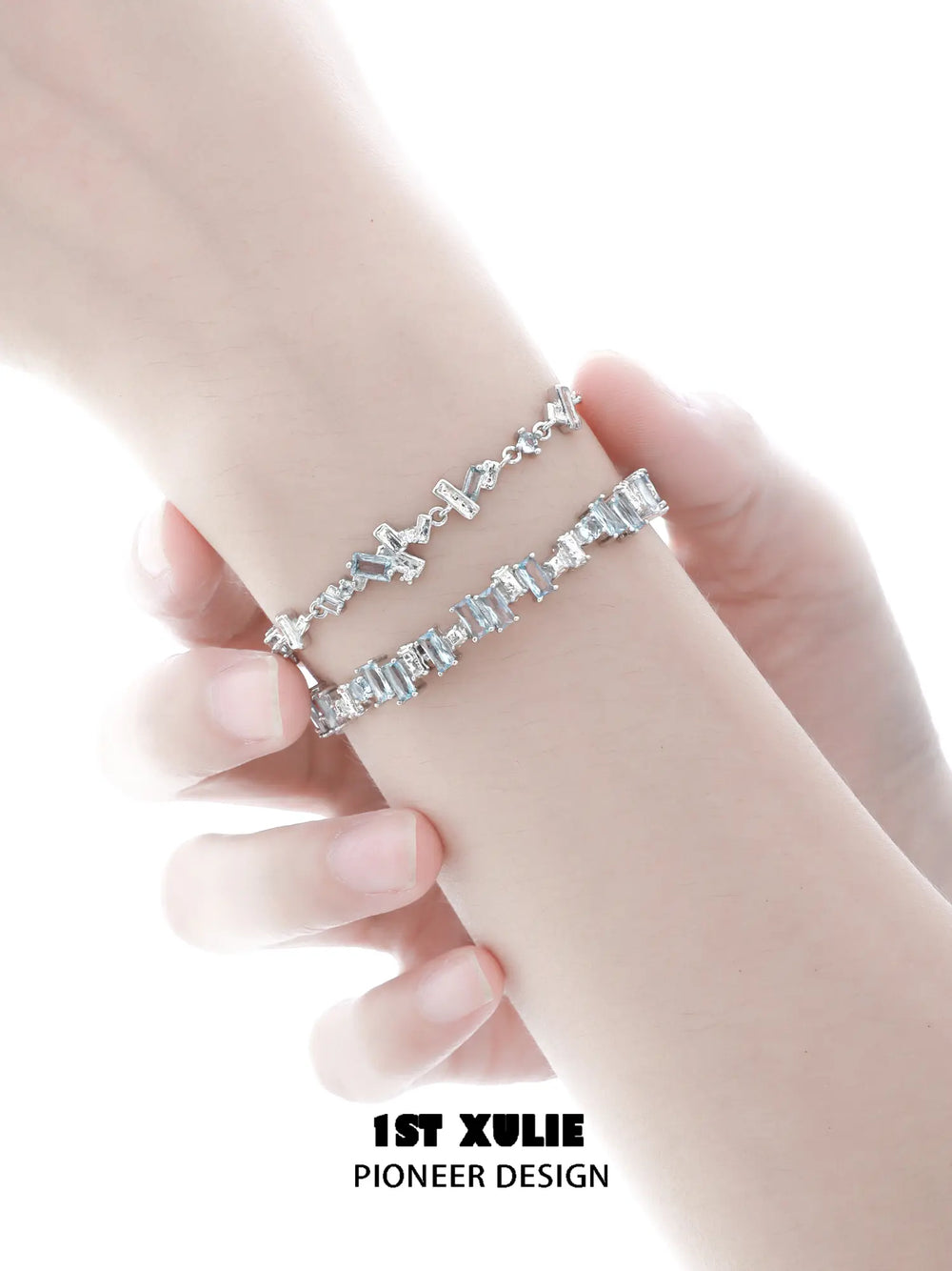 1ST XULIE Jewelry "THE SEA" Azure Zirconia Sea Realm Slider Bracelet - Side View