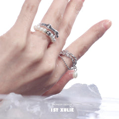 1ST XULIE "Tears of Mermaid" Statement Baroque Pearl Adjustable Open Ring in 925 Sterling Silver - Detail Shot