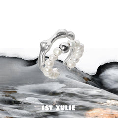 1ST XULIE "Tears of Mermaid" Statement Baroque Pearl Adjustable Open Ring in 925 Sterling Silver - Product View