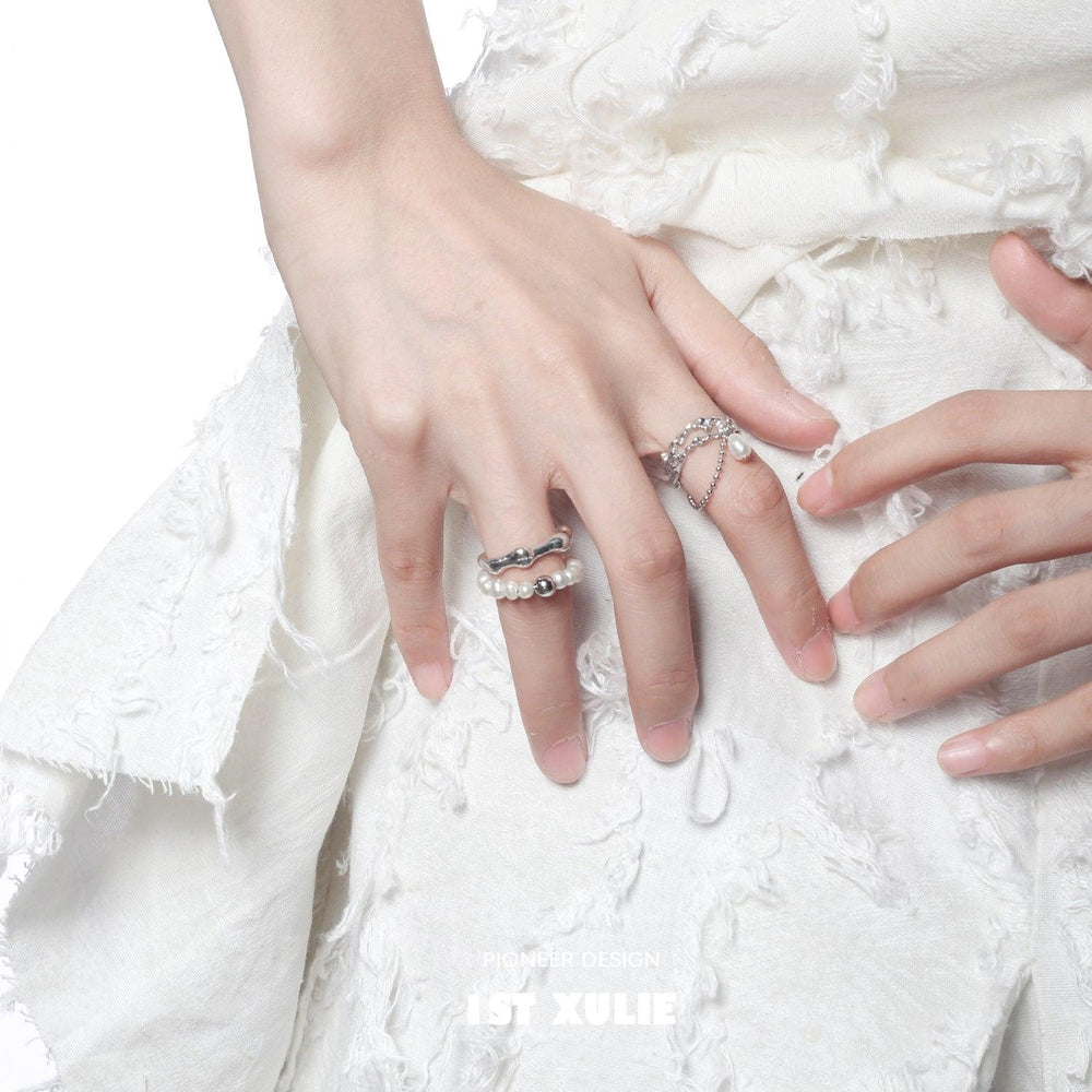 1ST XULIE "Tears of Mermaid" Statement Baroque Pearl Adjustable Open Ring in 925 Sterling Silver - On Model