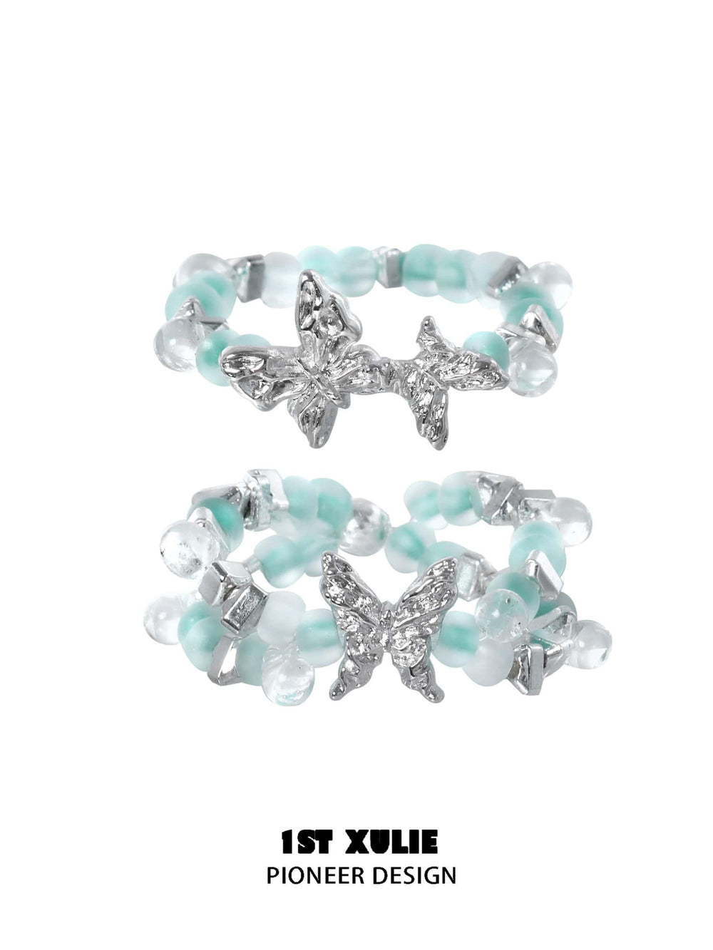 1ST XULIE "Whiterfly" Beaded Butterfly Stacking Ring in 925 Sterling Silver - Lifestyle Shot