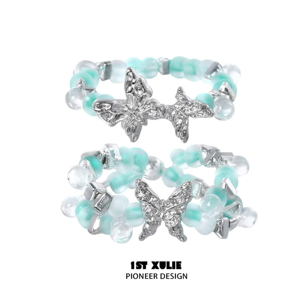 1ST XULIE "Whiterfly" Beaded Butterfly Stacking Ring in 925 Sterling Silver - Product View