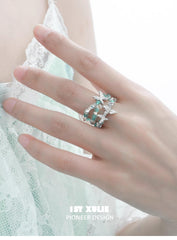 1ST XULIE "Whiterfly" Beaded Butterfly Stacking Ring in 925 Sterling Silver - On Model