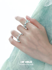 1ST XULIE "Whiterfly" Beaded Butterfly Stacking Ring in 925 Sterling Silver - On Model Style View