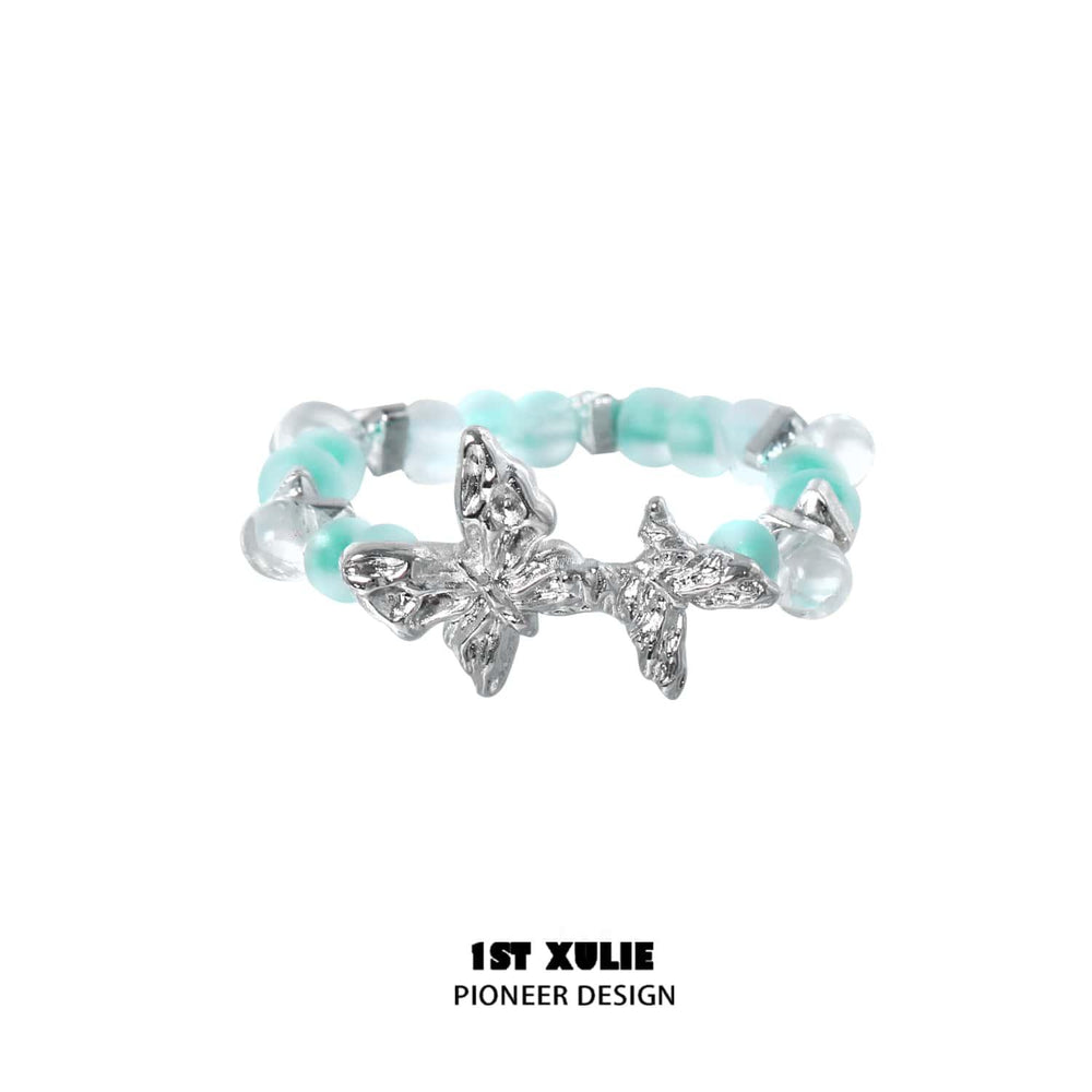 1ST XULIE "Whiterfly" Beaded Butterfly Stacking Ring in 925 Sterling Silver - Side View