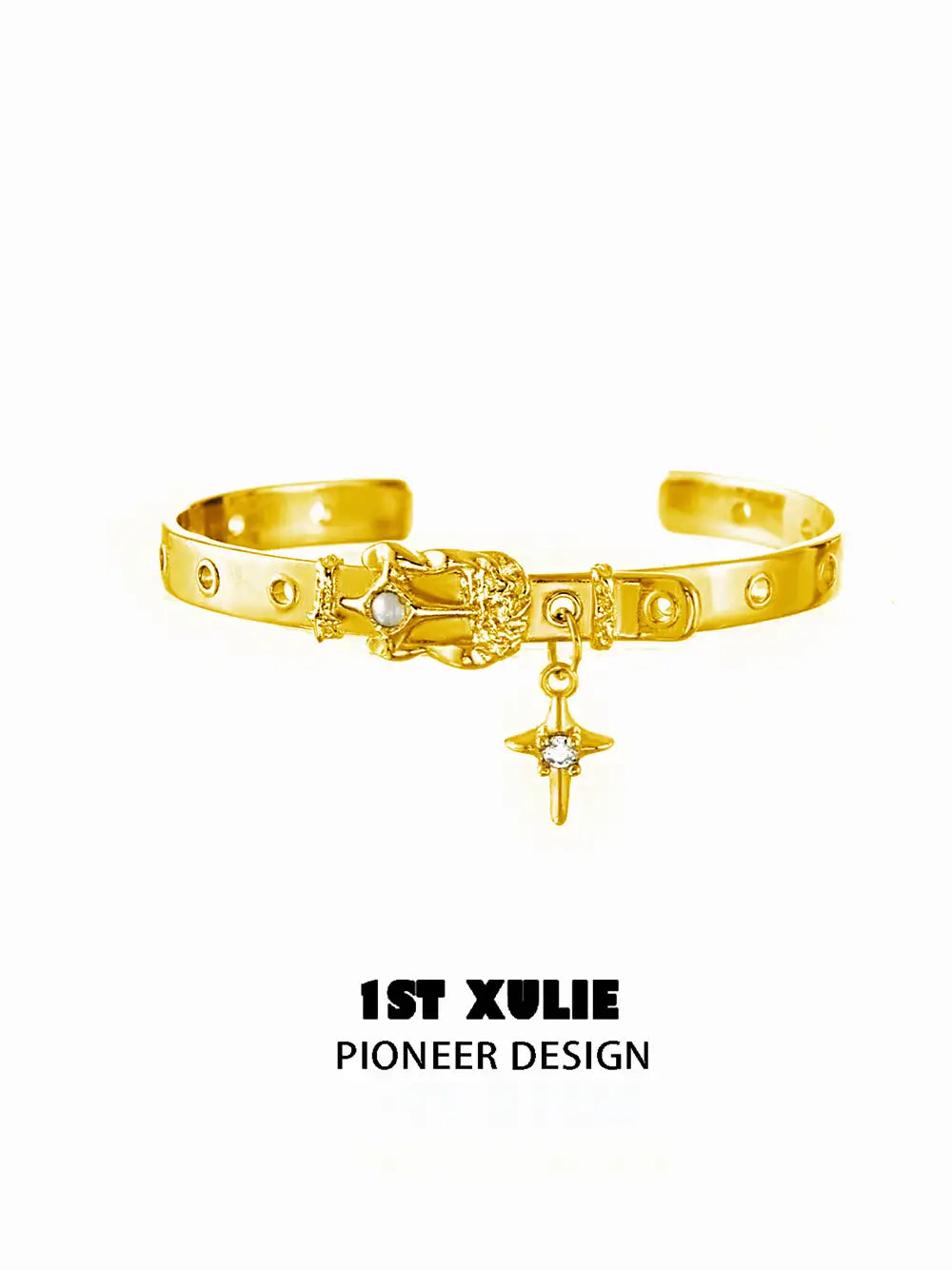 1ST XULIE "Star Trails" Belt Shaped Link Bracelet in 24K Gold Plated - Detail Shot