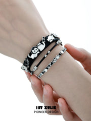1ST XULIE "Ghosts" Whimsical Black Cat Charm Bangle Bracelet in 925 Sterling Silver - Side View