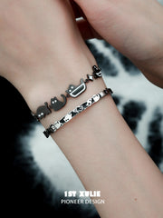 1ST XULIE "Ghosts" Whimsical Black Cat Charm Bangle Bracelet in 925 Sterling Silver - Product View