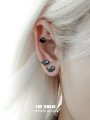 1ST XULIE "Ghosts Cat" Black Cat Stud Earrings in 925 Sterling Silver - Back View