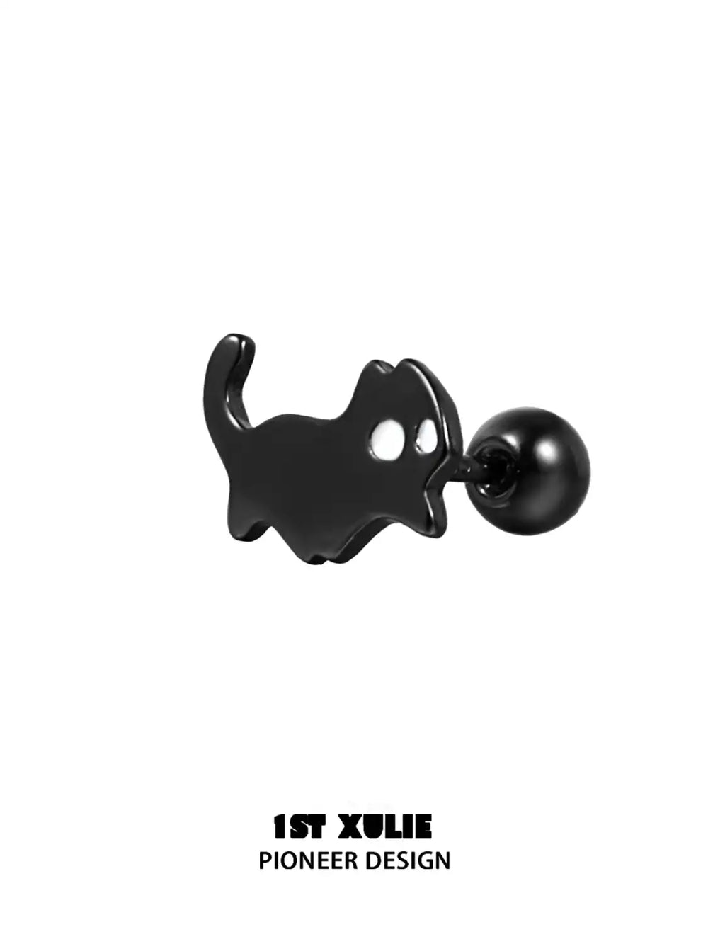 1ST XULIE "Ghosts Cat" Black Cat Stud Earrings in 925 Sterling Silver - On Model