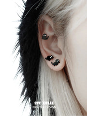 1ST XULIE "Ghosts Cat" Black Cat Stud Earrings in 925 Sterling Silver - Product View