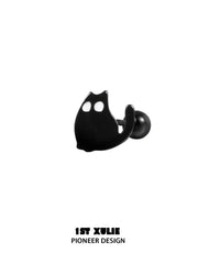1ST XULIE "Ghosts Cat" Black Cat Stud Earrings in 925 Sterling Silver - Side View