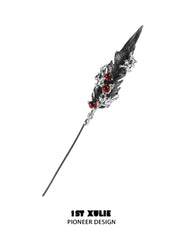 1ST XULIE "Lucifer" Black Swan Wing Dangle Earrings in Platinum Plated - Detail Shot