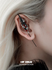 1ST XULIE "Lucifer" Black Swan Wing Dangle Earrings in Platinum Plated - Side View