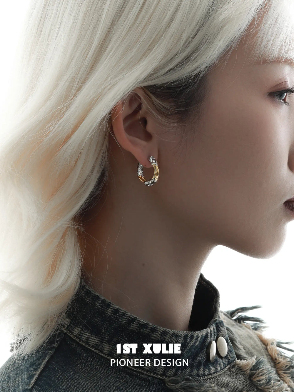 1ST XULIE "Lucifer" Statement Black Swan Wing Hoop Earrings in Platinum Plated Brass - Angle View