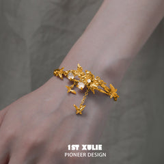 1ST XULIE "Whiterfly" Dainty Butterfly Chalcedony Chain Bracelet in 24K Gold Plated Brass - Product View