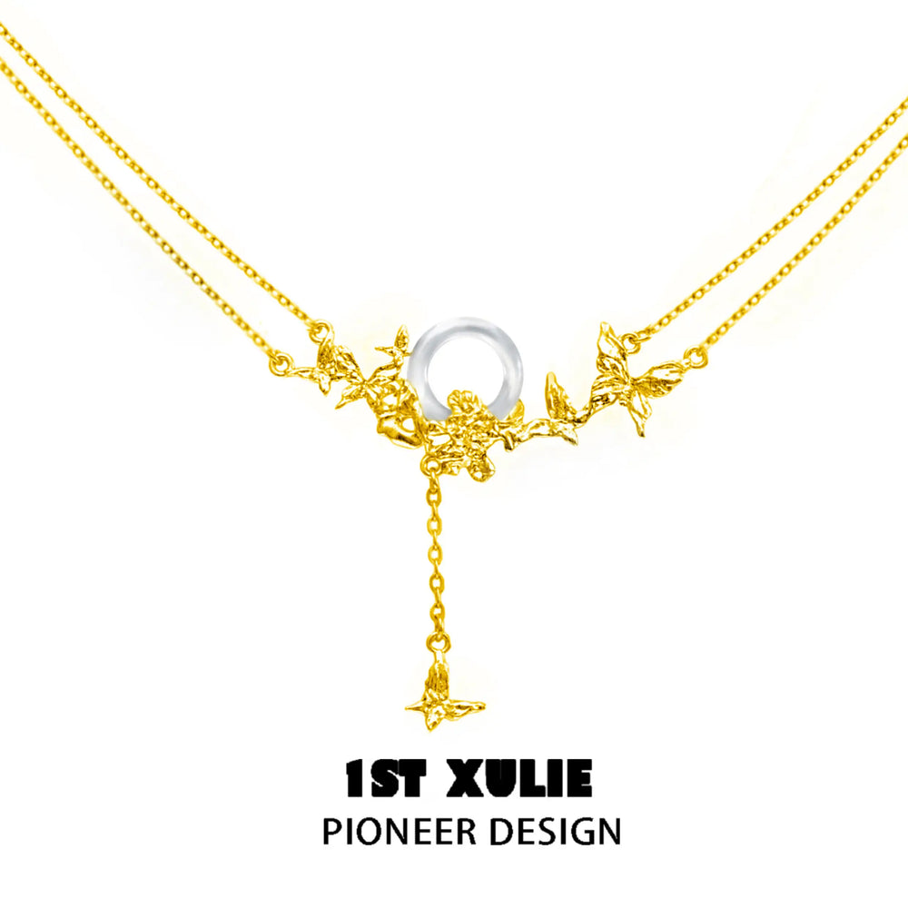 1ST XULIE "Whiterfly" Elegant Butterfly White Chalcedony Pendant Necklace in 24K Gold Plated S925 Sterling Silver - Product View