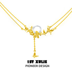 1ST XULIE "Whiterfly" Elegant Butterfly White Chalcedony Pendant Necklace in 24K Gold Plated S925 Sterling Silver - Product View