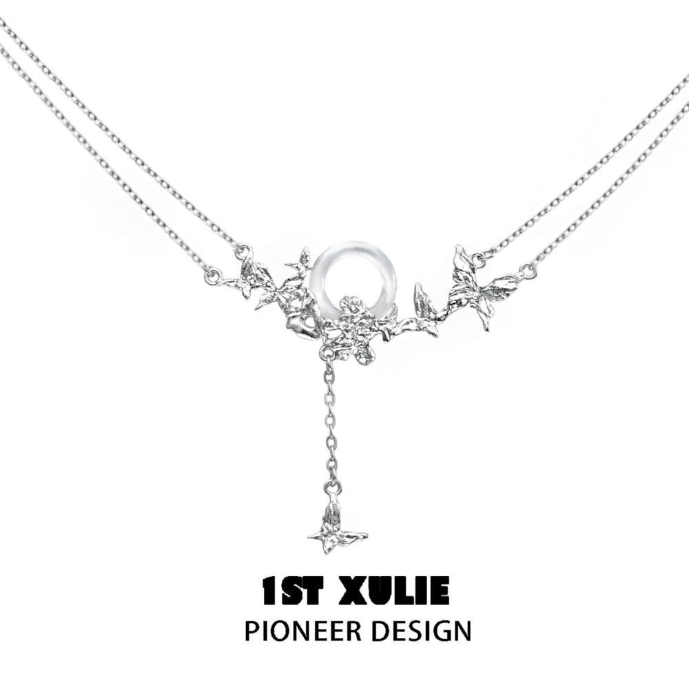 1ST XULIE "Whiterfly" Elegant Butterfly Chalcedony Pendant Necklace in 24K Gold Plated 925 Silver - Side View