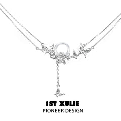 1ST XULIE "Whiterfly" Elegant Butterfly Chalcedony Pendant Necklace in 24K Gold Plated 925 Silver - Side View