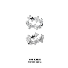 1ST XULIE "Star Trails" Dainty Butterfly Ear Clips & Stud Earrings in 925 Sterling Silver - Detail Shot On Model