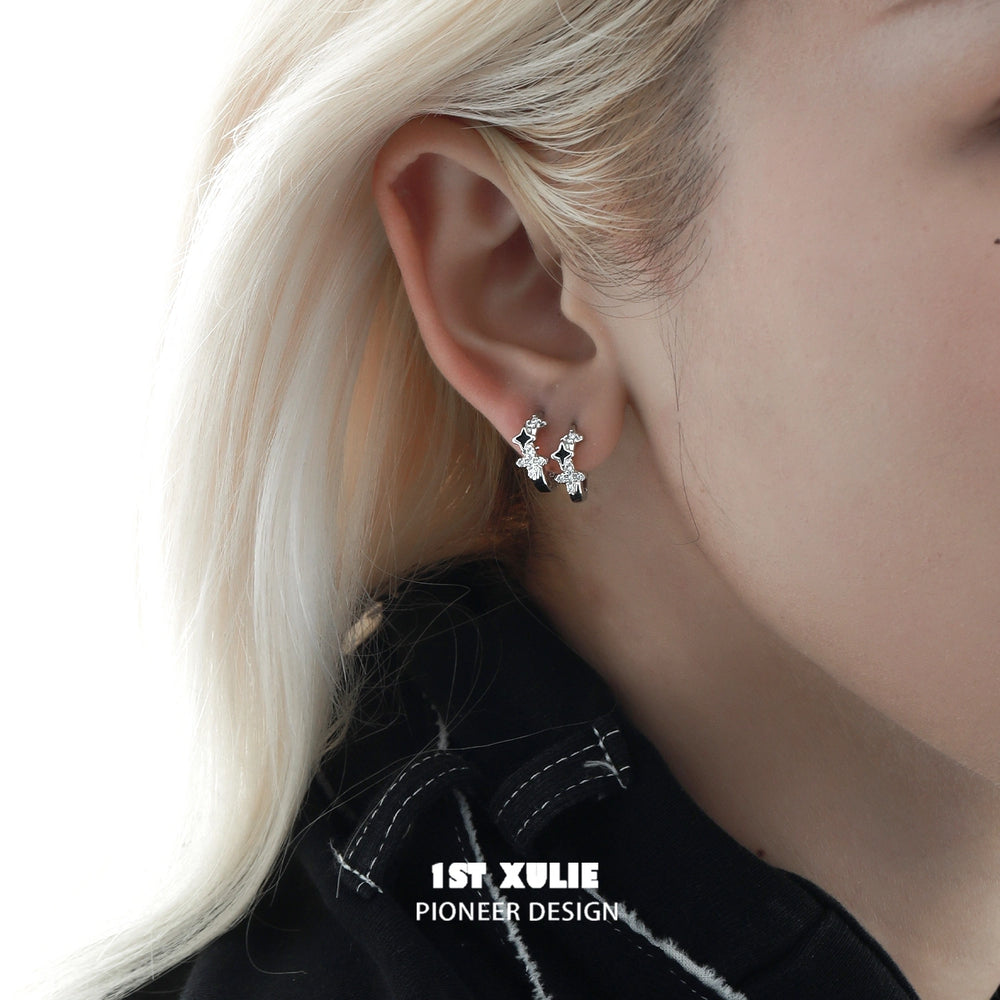 1ST XULIE "Star Trails" Dainty Butterfly Ear Clips & Stud Earrings in 925 Sterling Silver - Stud Earring On Model