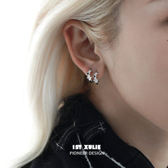 1ST XULIE "Star Trails" Dainty Butterfly Ear Clips & Stud Earrings in 925 Sterling Silver - Stud Earring On Model