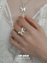 1ST XULIE "Whiterfly" Ethereal Butterfly Adjustable Open Shell Ring in 24K Gold Plated S925 Silver - Texture Detail