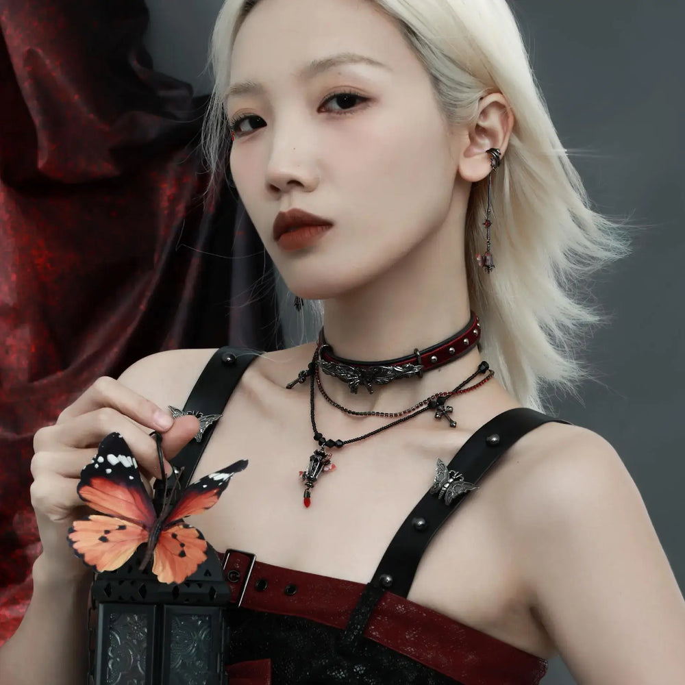 1ST XULIE "Butterfly Wasteland" Butterfly Tassel Dangle Ear Cuffs in Black Platinum Plated Brass - Lifestyle Shot