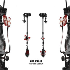 1ST XULIE "Butterfly Wasteland" Butterfly Tassel Dangle Ear Cuffs in Black Platinum Plated Brass - Product View