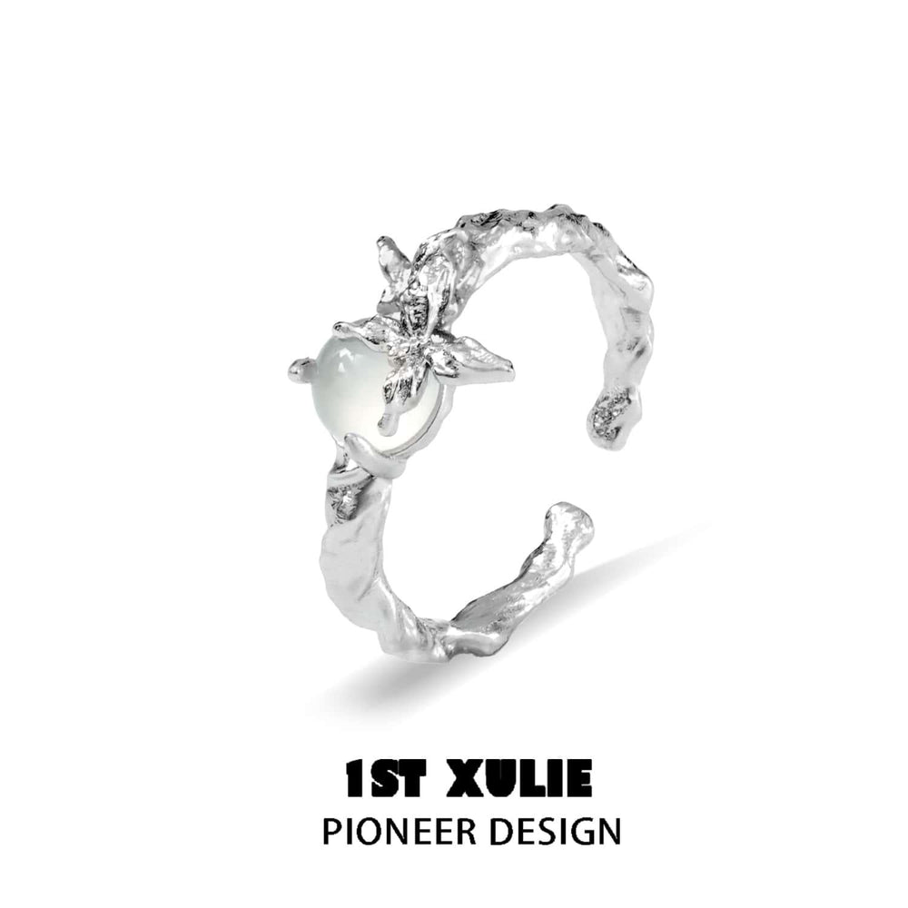 1ST XULIE "Whiterfly" Artistic Butterfly Wing Bone Adjustable Open Ring in 925 Sterling Silver - Product View