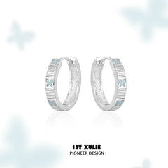 1ST XULIE "Whiterfly" Butterfly Wing Hoop Earrings in 925 Sterling Silver - Angle View