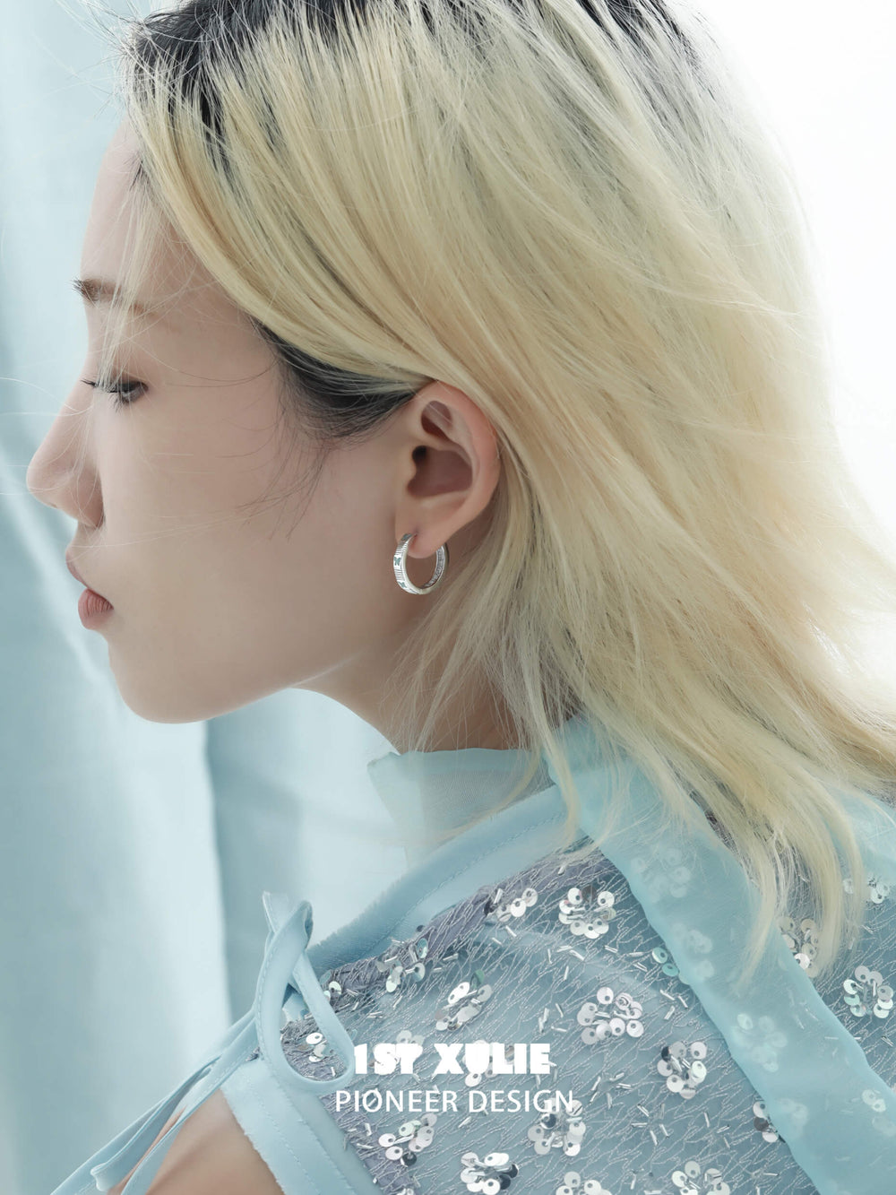 1ST XULIE "Whiterfly" Butterfly Wing Hoop Earrings in 925 Sterling Silver - Lifestyle Shot