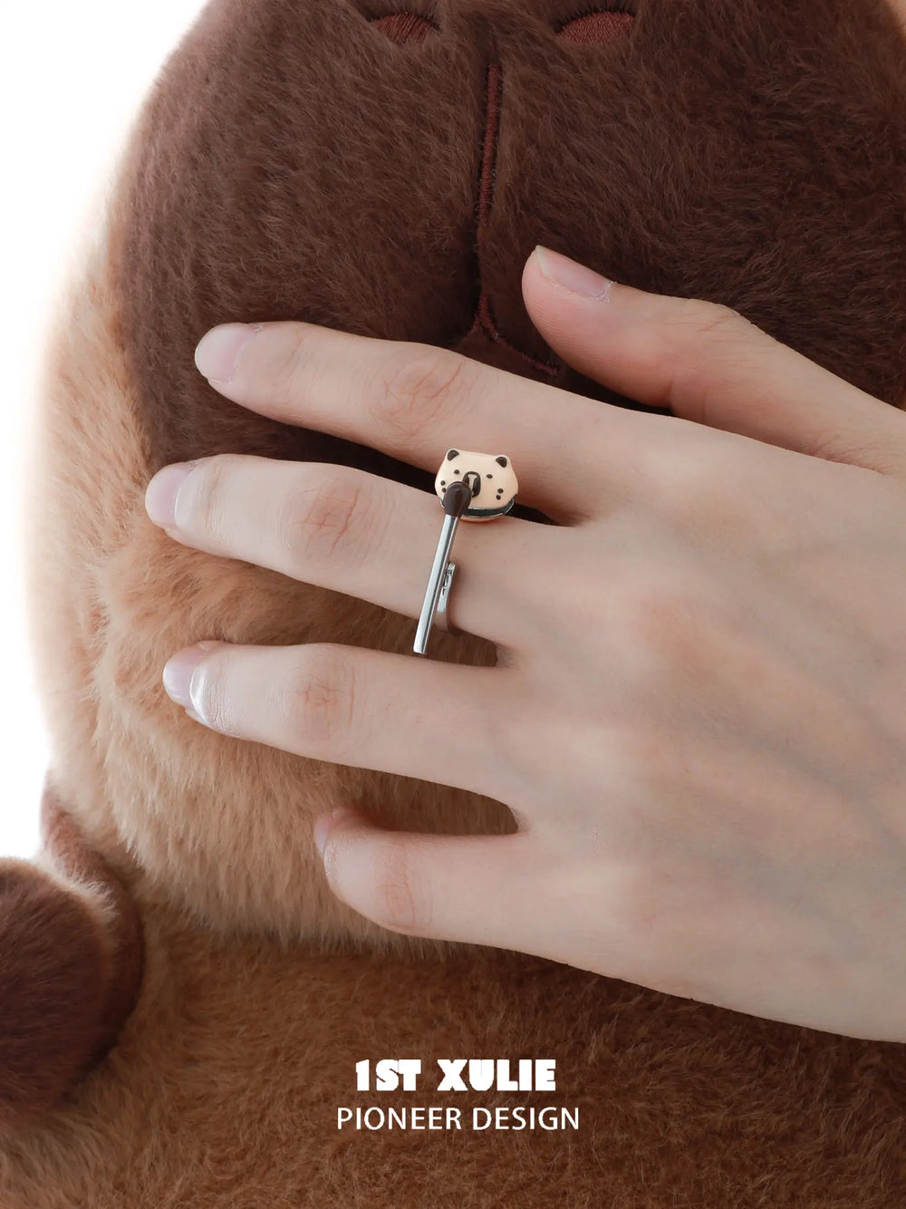 1ST XULIE Jewelry "POUR-OVER CAPYBARA" Capybara Zen Fidget Ring in Brass - Side View