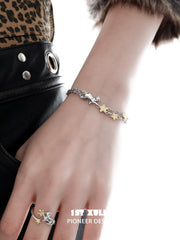 1ST XULIE "CAT'S GAZE" Cat Head Chain Bracelet in Platinum Plated Stainless Steel - Side View
