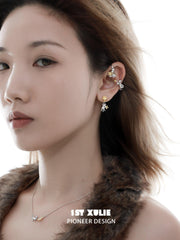 1ST XULIE "CAT'S GAZE" Sculptural Cat Head Statement Cuff Earrings in Platinum Plated - Detail Shot