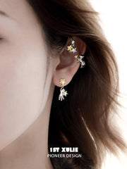 1ST XULIE "CAT'S GAZE" Sculptural Cat Head Statement Cuff Earrings in Platinum Plated - Side View