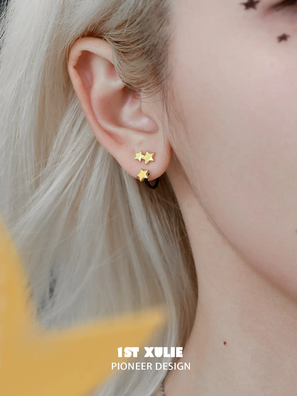 1ST XULIE "Cat's Gaze" Detachable Cat Head Dangle Stud Earrings in Platinum Plated Brass - Side View