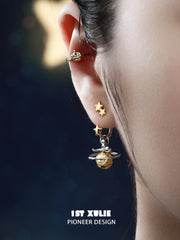 1ST XULIE "Cat's Gaze" Detachable Cat Head Dangle Stud Earrings in Platinum Plated Brass - Detail Shot
