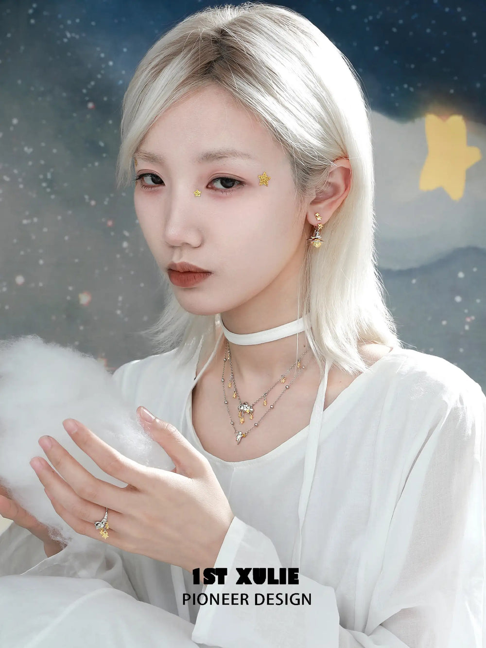 1ST XULIE "Cat's Gaze" Detachable Cat Head Dangle Stud Earrings in Platinum Plated Brass - Lifestyle Shot