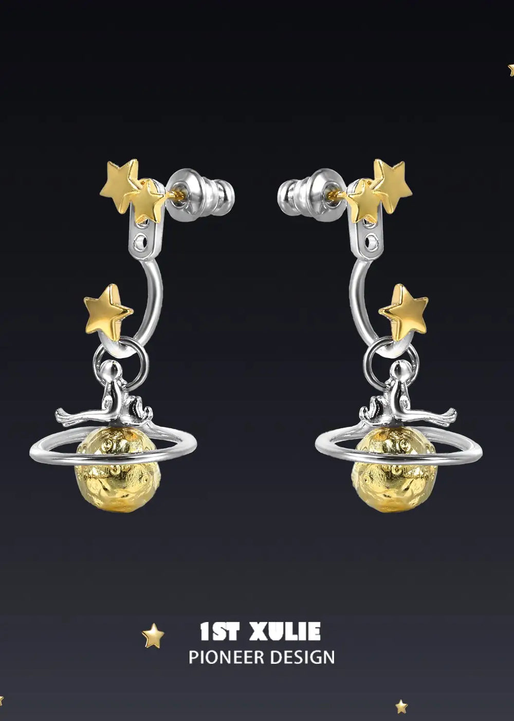 1ST XULIE "Cat's Gaze" Detachable Cat Head Dangle Stud Earrings in Platinum Plated Brass - On Model
