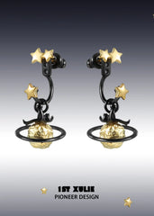 1ST XULIE "Cat's Gaze" Detachable Cat Head Dangle Stud Earrings in Platinum Plated Brass - On Model Close-Up