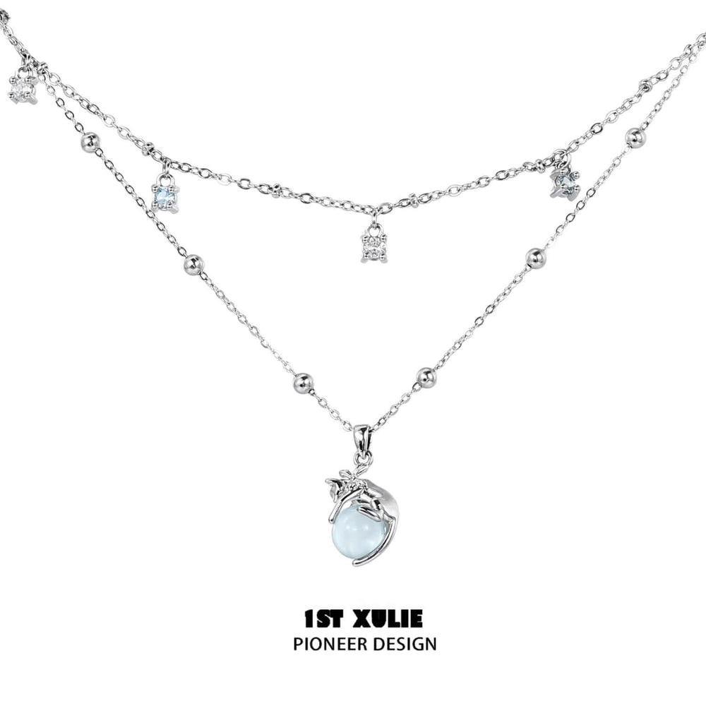 1ST XULIE "Cat's Gaze" Crystal Pendant Choker Necklace in Platinum Plated - On Model