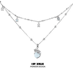 1ST XULIE "Cat's Gaze" Crystal Pendant Choker Necklace in Platinum Plated - On Model
