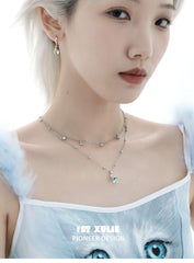 1ST XULIE "Cat's Gaze" Crystal Pendant Choker Necklace in Platinum Plated - Side View