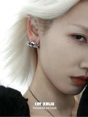 1ST XULIE "Ghosts Black Cat" Celestial Black Cat Planet Earrings in 18K Black Gold Plated - Angle View