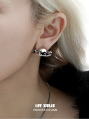 1ST XULIE "Ghosts Black Cat" Celestial Black Cat Planet Earrings in 18K Black Gold Plated - Detail Shot