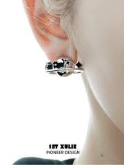 1ST XULIE "Ghosts Black Cat" Celestial Black Cat Planet Earrings in 18K Black Gold Plated - Product View