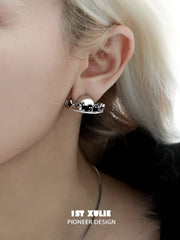 1ST XULIE "Ghosts Black Cat" Celestial Black Cat Planet Earrings in 18K Black Gold Plated - On Model Close-Up